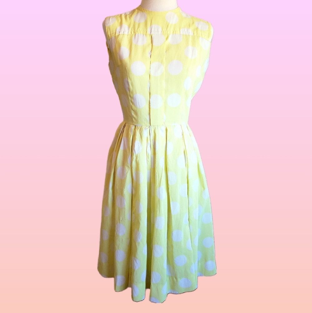1960s yellow and white polka dot sheer swing dress